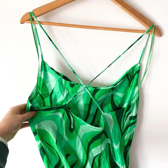 Zara Blogger Favourite Satin Swirl Slip Cowl  Neck Mini Dress Green Sz Medium - Picture 12 of 14